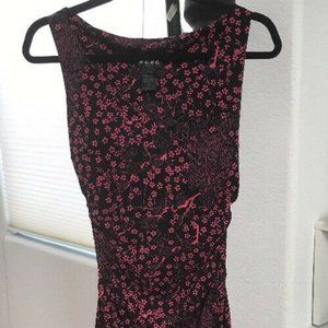 vintage BCBG pink black floral dress V neck ruched